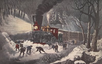 American Railroad Scene, Snow Bound, pub. 1871, Currier & Ives av American School